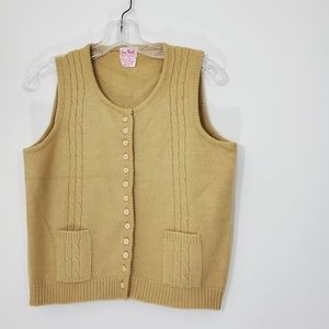Jean Nicole Vintage Tan Buttonfront Sweater Vest, Size Small